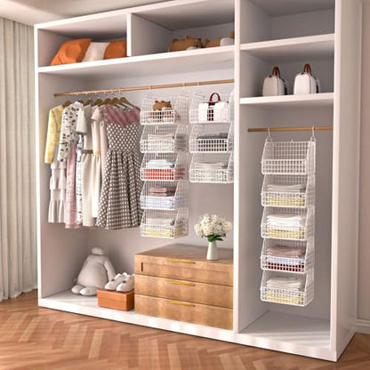 PUPPYCUTE Hanging Closet Organizer and Storage, Clothes Hanging Shelves Wire Baskets for Clothing Sweaters Purse Handbags Shoes White 5 Tier - color: White-5pcs