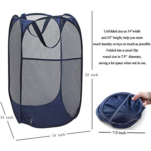 Larpur Popup Mesh Laundry Basket, Collapsible and Portable Clothes Washing Laundry Hamper with Reinforced Carry Handle (Blue*2) - color: 2*Blue
