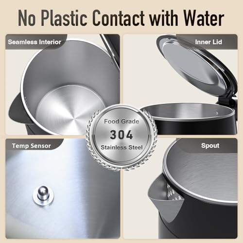 Mecity Electric Kettle 1.7L Touch Screen Temperature Control Water Boiler, No Plastic Contact with Water. 6 Preset Temperature Programs, 2 Hours Keep Warm, Auto Shut Off, Dark Grey - color: Grey & Black