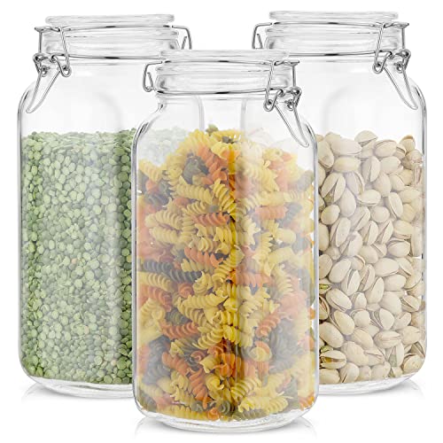 JoyJolt Airtight Glass Jars with Lids Set of 3. 78oz Glass Jar with Lid and 6 Silicone Seals! Large Glass Food Storage Containers. Square Mason Jar, Candy Jar, Flour Jar, Pasta Containers for Pantry