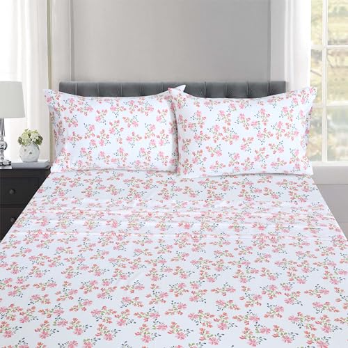 RUVANTI 100% Cotton Percale Sheets Split King Size, Bloomex | Crisp Cooling, Deep Pocket 16", Soft Breathable & Durable, Hotel-Style, 5 Piece Set - color: Bloomex, size: Split King