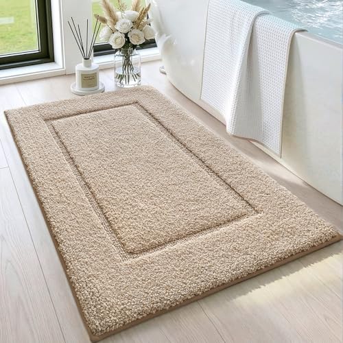 DEXI Bathroom Rugs 32x20, Washable Non Slip Bath Mat for Shower Floor, Absorbent Quick Dry Bathmat with Rubber Backing, Ultra Soft Plush Carpet for Tub, Beige - color: Beige, size: 32" X 20" (Rectangular)