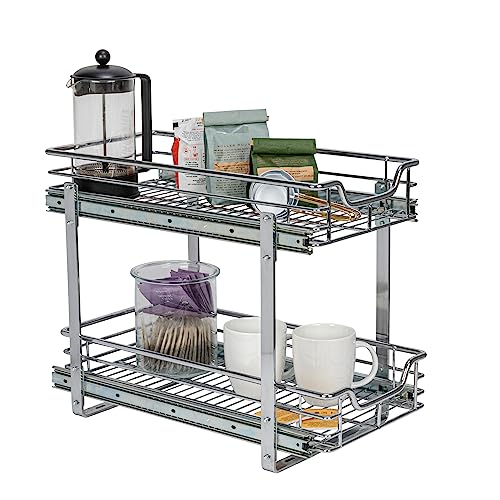 Household Essentials Chrome-Plated Steel Dual-Tier Pull-Out Organizer - size: 11.75" - Extended, style: Dual Slide