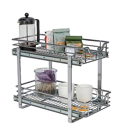 Household Essentials Chrome-Plated Steel Dual-Tier Pull-Out Organizer - size: 11.75" - Extended, style: Dual Slide