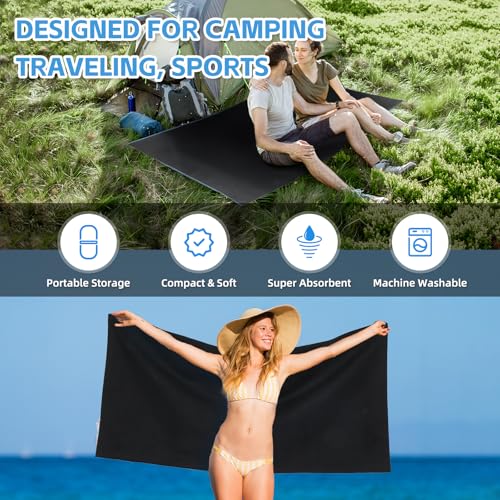 4 Pack Quick Dry Microfiber Towels for Body S L XL Camping Towel Fast Drying Compact for Sea Beach Swimming Yoga Hiking Pack Travel Bathroom Towel(Black) - color: Black