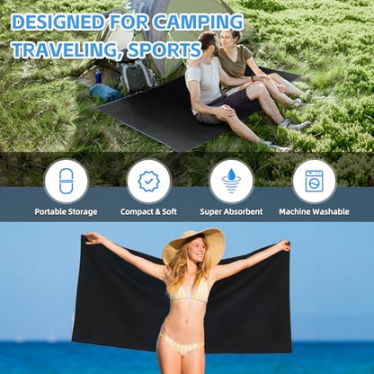 4 Pack Quick Dry Microfiber Towels for Body S L XL Camping Towel Fast Drying Compact for Sea Beach Swimming Yoga Hiking Pack Travel Bathroom Towel(Black) - color: Black