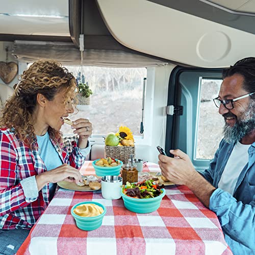 Guyuyii Collapsible Bowls with Lids 4 PC Food-Grade Silicone BPA-Free | Round Nesting Set for Camping, RV Travel, Kitchen Storage | Easy Cleaning, Compatible with Freezer, Microwaves, Dishwashers - color: blue round