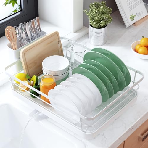 Kitsure Dish Drying Rack for Kitchen Counter, Stainless Steel Sink Organization and Storage Essentials with Cutlery Holder, Home and Appartment Decor, 12''W x 15.5''L, White - color: White, size: 12''W x 15.5''L - 1 Tier