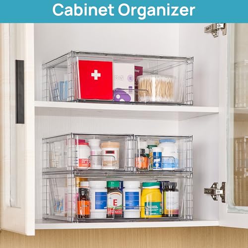 Vtopmart Clear Stackable Storage Drawers Set of 6, Easily Assemble Acrylic Bathroom Undersink Organizers,Plastic Storage Bins for Closet,Cabinet,Pantry,Medicine Organization - style: 4 Small+2 Wide