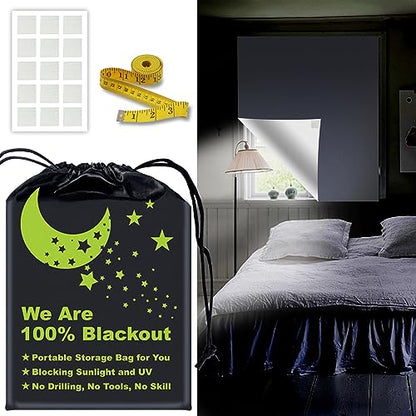Blackout Blinds Blue [XL Size 98in x 59in][100% Blackout Light][No Drill][DIY Cut to Any Size or Shape] Portable Temporary Travel Blackout Curtains for Nursery,Bedroom,Film Room,RV Car Windows Cover