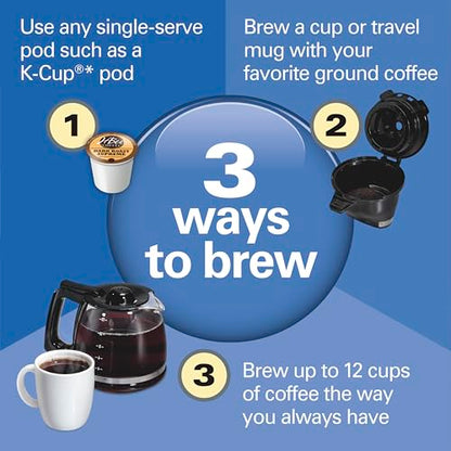 Hamilton Beach FlexBrew Trio 2-Way Coffee Maker, Compatible with K-Cup Pods or Grounds, Combo, Single Serve & Full 12c Pot, Black - Fast Brewing (49902) - color: Black, Fast Brewing, Removable Reservoir