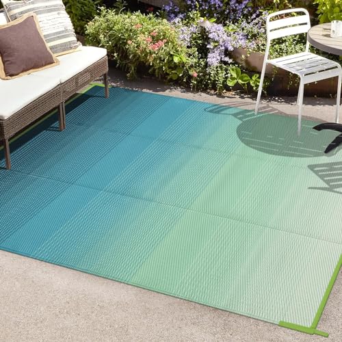 Anidaroel 6x9ft Ombre Outdoor Rug Waterproof, Plastic Straw Outside Rug, Camping Rugs for Outside RV, Large Outdoor Area Rug for Porch, Backyard, Patio Decor(Blue&Green,6'x9') - color: Blue/Green, size: 6'x9'