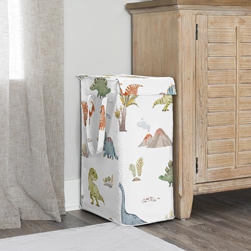 Sweet Jojo Designs Laundry Hamper (Watercolor Dinosaur Dino) for Boys, Foldable Dirty Clothes Basket with Handles for Baby Nursery, Kids Bedroom, Teen Bathroom (Blue, Modern Dinosaurs Jurassic Nature) - color: Blue Dinosaur