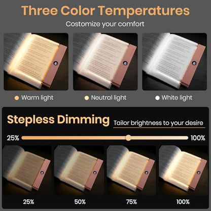 Book Light, Rechargeable Clear LED Flat Reading Light for Reading in Bed at Night with 3 Colors & Timer, Dimmable Full Page Panel Plate Lamp, Bookish Gifts for Readers Kids Women Men (Pink) - color: Pink