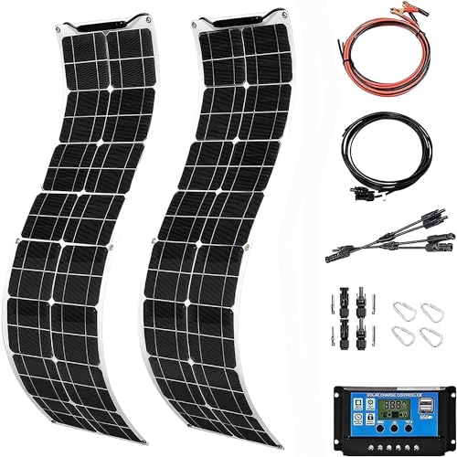 400 Watt Solar Panel Kit, 2 × 200 Watt Flexible Solar Power Panel Photovoltaic Module with 40A Solar Charge Controller Monocrystalline Solar Panel for Camping Off Grid Battery Charging Boat - color: 400 Watt