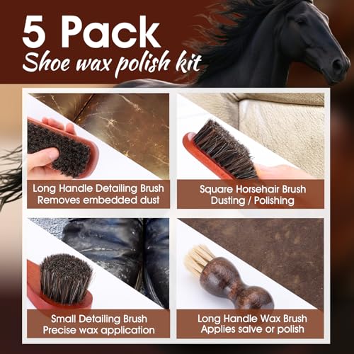 TUXIYA 15pcs Shoe Shine Kit, Shoe Polish Kit, Leather Boot Care Kit, with Horsehair Brush&Wooden Applicator – Portable Travel Shoe Polish Kit for Brown/Black/Neutral Shoes