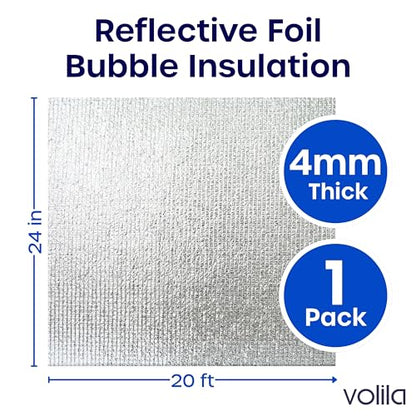 Reflective Window Insulation Foil, Double Side Aluminum Foil Bubble Insulation for Windows, RVs, Garages Door (24in x 20ft) - size: 24in x 20ft
