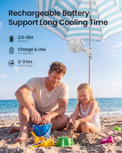 Gaiatop Mini Portable Stroller Fan, Battery Operated Small Clip on, Detachable 3 Speed Rechargeable, 360° Rotate Flexible Tripod Better Cooling for Car Seat Crib Treadmill Travel White - color: white