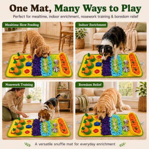 Snuffle Mat for Dogs – Extra Large 32'' x 20'', Washable Slow Feeder Dog Toy, Durable Interactive Dog Puzzle for Mental Stimulation & Nosework Training, with Anti-Slip Suction Cups - color: Blue-Yellow