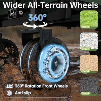 Extra Long Collapsible Wagon Cart, 480LBS Heavy Duty Utility Wagons with All-Terrain Wheels, Foldable Grocery Carts for Gardening, Shopping, Beach, Camping, Army Green - color: Army Green