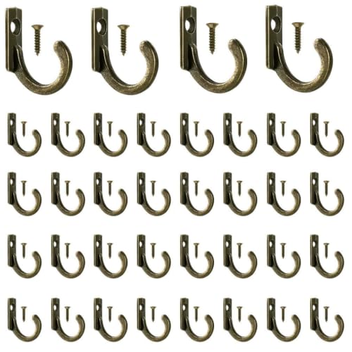 58 Pieces Wall Mounted Hook, Steel Small Coat Hooks, Bronze Single Hanger for Jewelry, Key, Hat, Kitchen Towel Little Hook with Black Screws for Farmhouse Retro Crafting Projects - color: 0.87"×0.59", Bronze