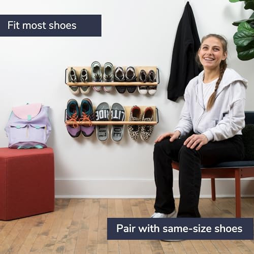 Wall Mounted Shoe Rack - A Wooden, Modern, Slim, and Small Shoe Storage Solution for Shoes and Boots in Narrow Spaces, entryways, or hallways. (30-in-Wide, Pack of 2) - size: 30-in-wide (Pack of 2)