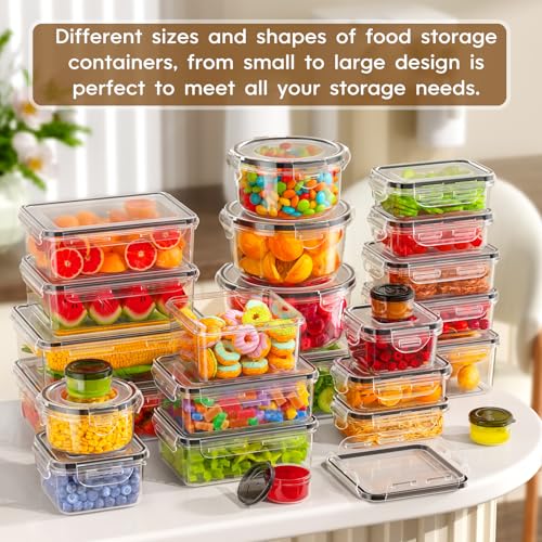 KEMETHY 50 PCS Food Storage Containers with Lids Airtight, Total 629oz, BPA-free, Food-grade, Eco-friendly Material, Leak Proof Plastic Containers, Microwave/Dishwasher Safe - color: 50 PCS