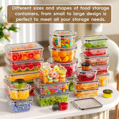 KEMETHY 50 PCS Food Storage Containers with Lids Airtight, Total 629oz, BPA-free, Food-grade, Eco-friendly Material, Leak Proof Plastic Containers, Microwave/Dishwasher Safe - color: 50 PCS