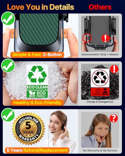 HTU 2026 Ultimate Best【True Military-Grade & Safety Cert】Car Phone Holder【Upgraded 360 Rotation & 100+LBS Strongest Suction】5-in-1 Truck Windshield Dashboard Vent Mount Stand for iPhone Android, Green - color: Green