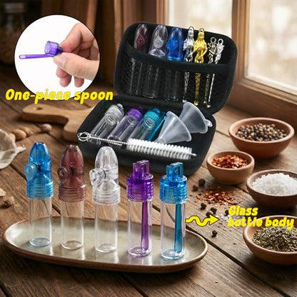 Portable Spice Dispenser, 15 Pack Camping Seasoning Container Kit, Travel Spice Container Set with Metal Bottles, Spoons, Funnels, Brush and Case for Camping, BBQ, Hiking and Picnic Cooking