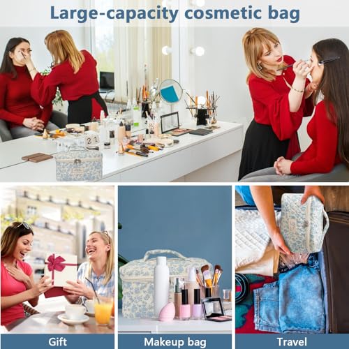 Gosect Large Makeup Bag, Cute Cosmetic Bag for Women Girls, Floral Coquette Aesthetic Toiletry Bag, Travel Make Up Organizer Bag ((White Butterfly Flower)) - color: 024White Butterfly Flower
