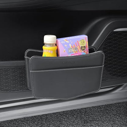 Car Trash Can Small Leather Vehicle Trash Bin Car Dustbin Garbage Organizer Holder with Trash Bag Foldable Mini Cars Storage Bag Container for Auto SUV Van Trucks (Black,Clip on) - color: black, style: clip on
