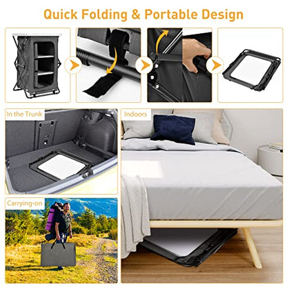 Goplus Folding Camping Storage Cabinet, Pop Up Outdoor Camping Kitchen Station with Large 3-Tier Storage Organizer, Carry Bag, Easy Set Up Portable Compact Camping Table for BBQ Picnic Backyard (35'') - size: 35''