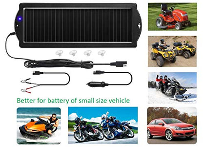 Sunway Solar Car Battery Trickle Charger & Maintainer 12V Solar Panel Power Battery Charger With Cigarette Lighter Plug Battery Clamp For Car Automotive Motorcycle Boat Marine Snowmobile Watercraft RV - size: 1.5W