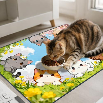 Nuxovilar Pet Food Mat Dog Supplies Adorable Kitty-Patterned Polyester (23.62×17.71 inches) Bowl Water Spill Pad Feeding Essentials for Yard, Living Room, Pet Dining Area - color: LU13714