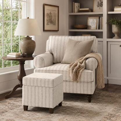 HomePop 18" Classic Square Storage Ottoman - Gray & Cream Stripe - color: Gray and Cream Stripe