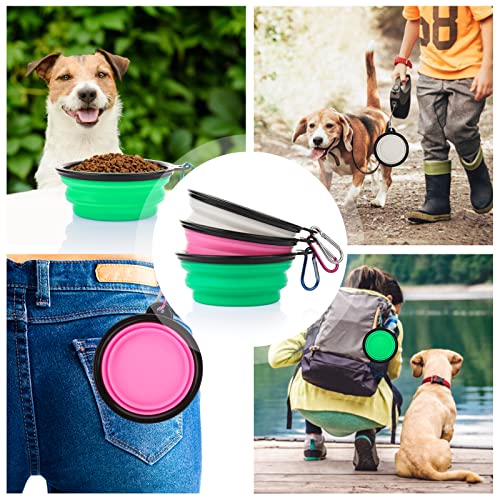 Collapsible Dog Bowls, 3 Pack Collapsable Doggy Water Bowl for Cats Dogs, Portable Travel Dog Feeding Watering Dish for Pet Camping Walking with 2 Carabiners - color: White & Pink & Green