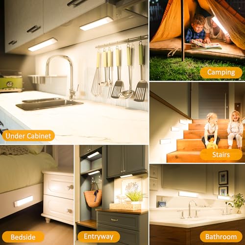 Motion Sensor Under Cabinet Lights, Magnetic Rechargeable Under Counter Closet Light, Wireless Night Light Bar Stick-On, 2-Pack, Warm White - color: Warm White, size: 8 inch