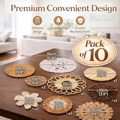 10 piece (Bohemian) Boho Wall Basket Decor – Handmade Woven Wall Baskets, Farmhouse Wall Art, Rustic Hanging Basket Set for Living Room, Bedroom & Kitchen Summer decoration - style: Bohemian