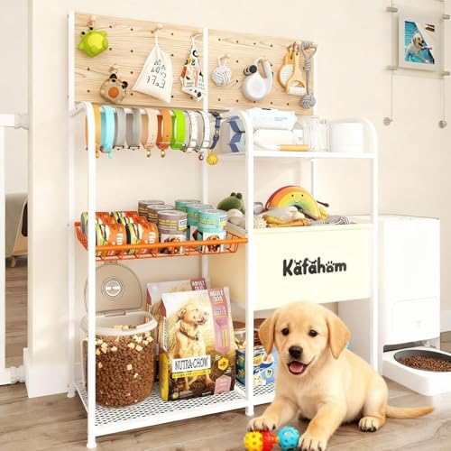 KAFAHOM Dog Toy Basket with Pegboard, Dogs Toy Bin with Storage Organizer, All-in-One Dog Stuff Box & Essential Holder, Perfect Basket for Dog Toys in Living Room, Great Gifts for Pet Lovers, White - color: White
