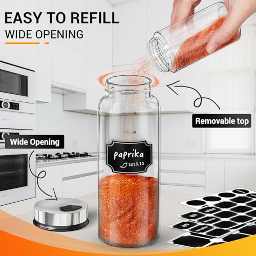Segarty Glass Spice Jars, 3 Pack 10oz Large Spice Jar with Labels, Spice Container with Adjustable Shaker Lids, Salt Pepper Shakers Set Seasoning Bottles with 136 Stickers, 1 Chalk Marker and 1 Brush - size: 10oz / 300ml