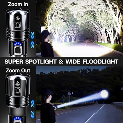 AKNEAR Rechargeable LED Flashlight High Lumens, Super Bright Flashlights with Zoomable & USB C Rechargeable & 5 Light Mode & IPX7 Waterproof, Powerful Flash Light for Home, Hiking, Camping - size: 1 Pack, style: Standard Display