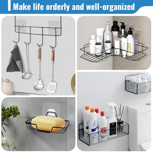 15 Pack Shower Caddy Adhesive Replacement - Strong No Drilling Shower Shelf Adhesive Hooks for Bathroom Storage Shelves & Kitchen Racks, 3 Sizes Included