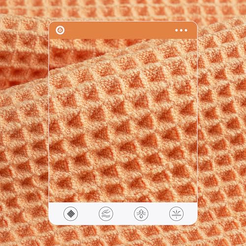 POLYTE 430 GSM Microfiber Quick Dry Lint Free Oversize Bath Towel Set, 6 Piece (Waffle Weave) - color: Blue,orange