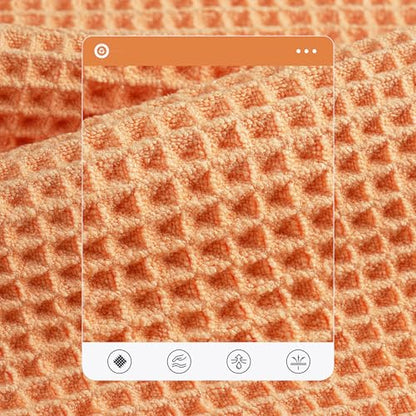 POLYTE 430 GSM Microfiber Quick Dry Lint Free Oversize Bath Towel Set, 6 Piece (Waffle Weave) - color: Blue,orange