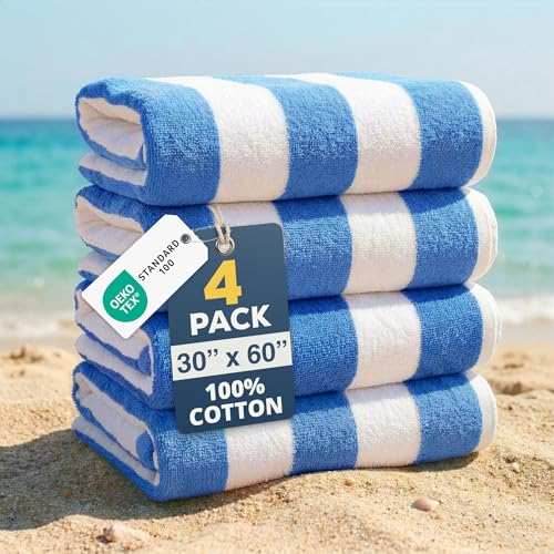 LANE LINEN Beach Towels 4 Pack - 520 GSM 100% Ringspun Cotton Beach Towel - 30" x 60" Beach Towels Oversized, Thick & Highly Absorbent - Quick Dry Towel Set for Holiday Travel & Vacation - Light Blue - color: 02: Light Blue, size: 4 Pack: 30"x60"