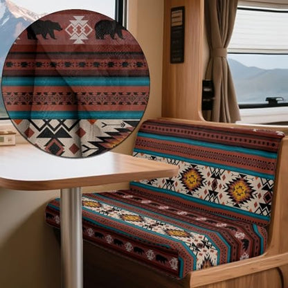 Aztec Bear Print 2 Pcs RV Dinette Cushion Covers Southwest American Tribal Camper Seat Covers Dinette Booth Stretch Sofa Furniture Protector Sofa Slipover for Travel Trailer Couch - color: Aztec Bear Southwest American Tribal