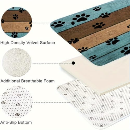 Pet Cat Dog Food Mat Dog Paw Print Non Slip Mat to Protect Floors for Food and Water, 11.7 * 19.5 in