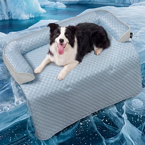 Large Cooling Dog Bed Mat - 41 x 37 Inch Waterproof Couch Cover for Dogs Washable, Non-Slip Bottom Self Cooling Mat for Dogs, Durable & Non-Gel, Dog Couch Bed for Sofa Floor Car, Light Blue - color: Light Blue, size: 41"L x 37"W x 5"Th