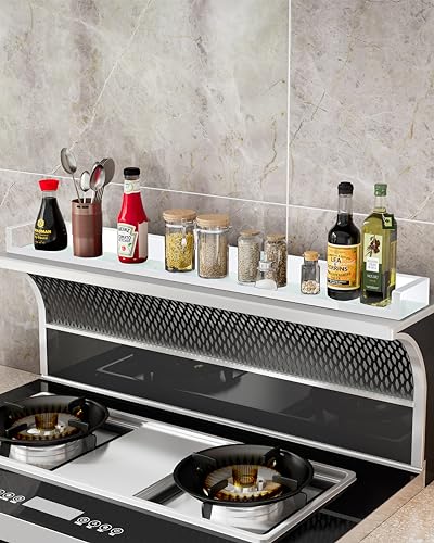 SZJHXIN 4X Strong Magnetic Stove Top Shelf, Adjustable 15-30 Inches, Fits Various Stove Lengths, Kitchen Organizer, Holds Spices, Condiments and BBQ Sauces (White) - color: White